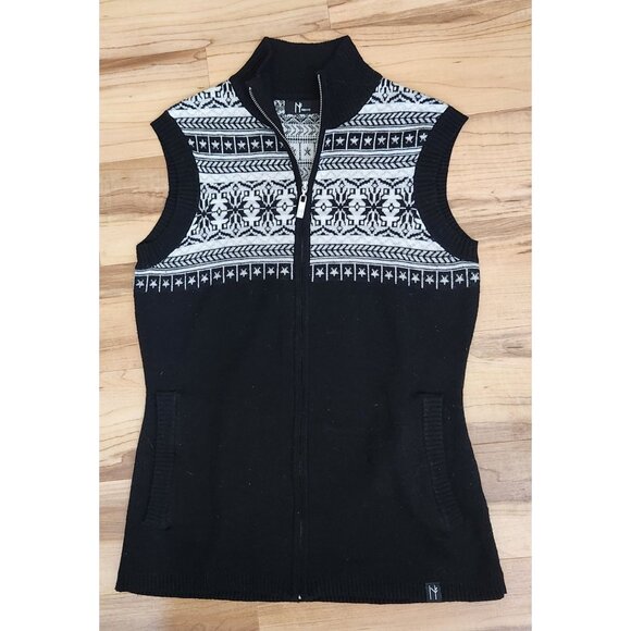 Neve Womens Black & White Nordic Style Full-Zip Sleeveless Sweater Vest - Picture 1 of 4